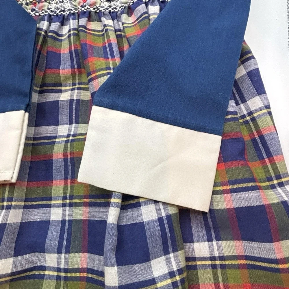 Vintage Polly Flinders 4T‎ Girl Dress Smocked HandEmbroidered Plaid Collared